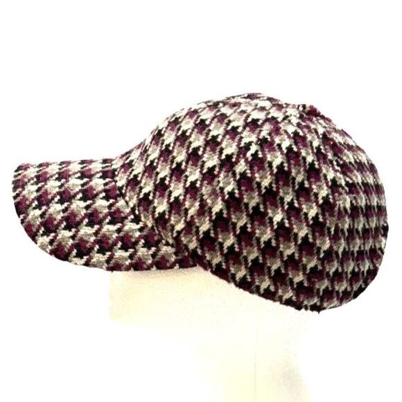 J. Crew Houndstooth Purple Gray Wool Blend Cap 100% Cotton Lining One Size Adj - Picture 1 of 14